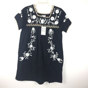 THML Black & White Embroidered Dress Sz M